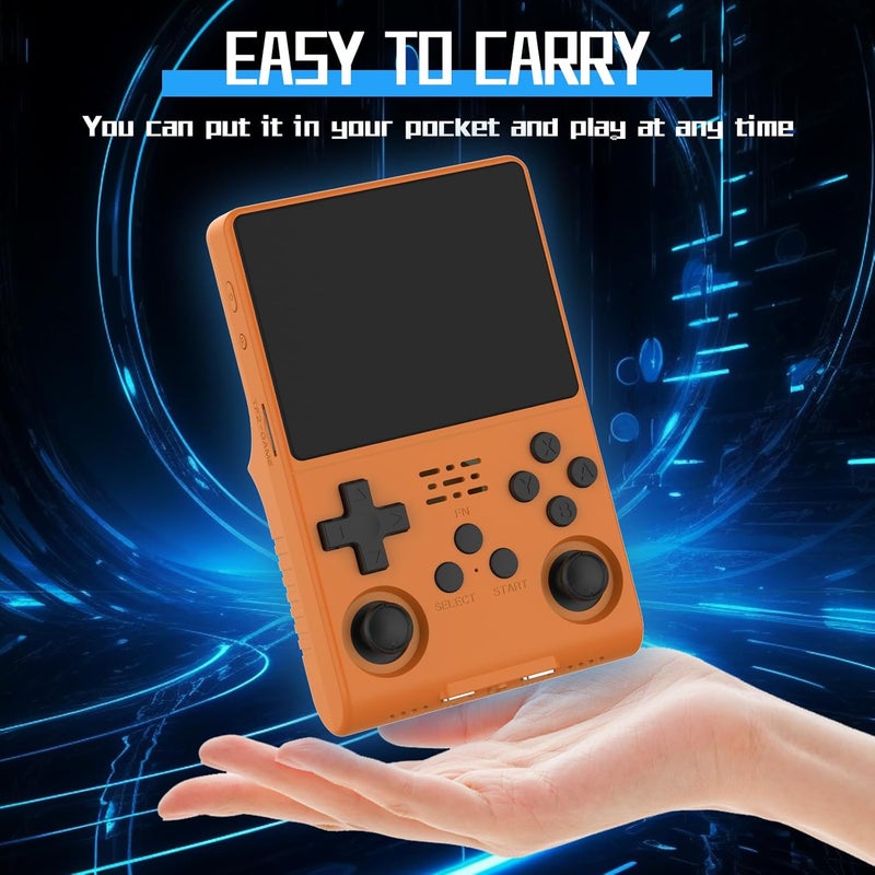 FVBADE [30000 in 1] R40S PRO Handheld Game Console 3.5 inch IPS Screen Mini Retro Console 3800mAh Portable Pocket Arcade 45+ Mainstream Emulator 256G TF Card Transparent.(Orange) - Image 4